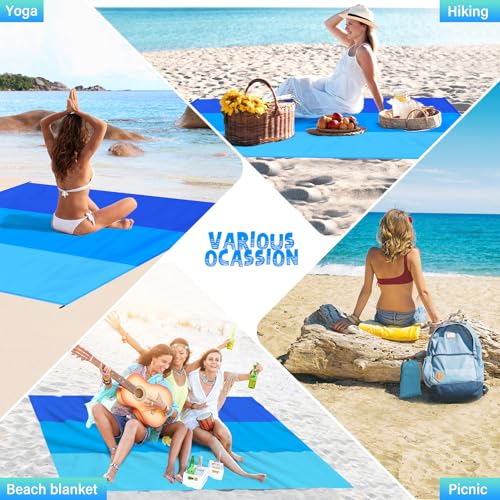 Beach Blanket 78''×81'' - Waterproof Sandproof Sand Free Oversized Mat for 1-5 Adults, Lightweight Durable Compact for Beach Travel Camping Hiking Picnic - color: Blue3, size: 78"x81"