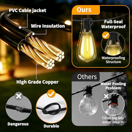 Outdoor Solar String Lights Waterproof: ST38 82ft Shatterproof Patio Lights - Solar Powered & USB Dual Charging - 3 Modes Button Control - Garden Backyard Gazebo Porch Party Decor - size: 82FT-Button