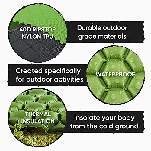POWERLIX Ultralight Inflatable Camping Sleeping Pad - Camping Mattress Sleeping Mat for Backpacking, Hiking, Compact Lightweight Sleeping Pad for Camping, Inflation Bag/Repair Kit Included - color: Green & Black