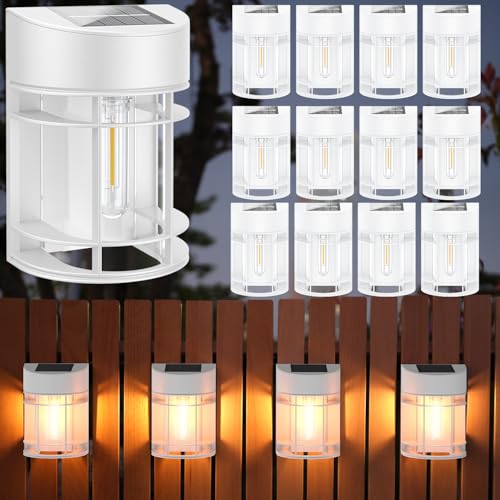 Solar Fence Lights, 12 Pack Waterproof Solar Lights Outdoor, 3000K Warm White LED Outdoor Solar Lights for Fence Garden Yard Step Stairs Patio Décor - color: White, size: 12 Pack