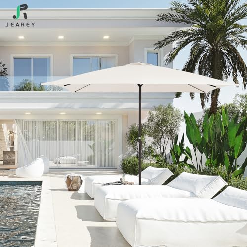 JEAREY 8x10 ft Rectangular Patio Umbrellas Outdoor Table Market Umbrella w/Crank, 8 Sturdy Ribs, UV Protection Windproof Sunproof for Garden, Deck, Backyard, Pool(Cream White) - color: Cream White, size: 8x10ft