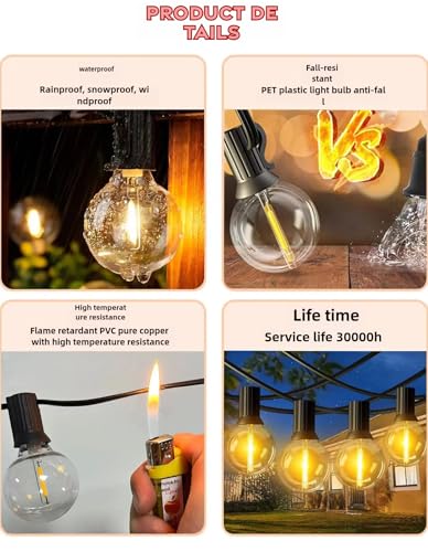 100FT Outdoor String Lights with 102 Shatterproof G40 LED Clear Globe Bulbs for Indoor/Outdoor, 2-Pack 50FT Connectable Hanging Lights for Party Decor - size: 100ft/102led Bulbs