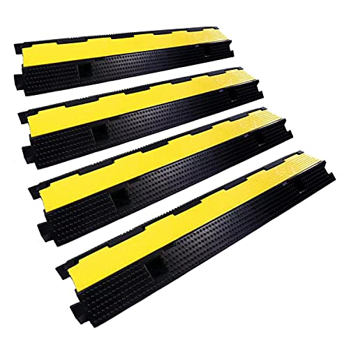 Rubber Cable Ramp Cord Cover Cable Protector Ramps Wire Hose Protective 1 Channel 22000Lbs Load Capacity Traffic Speed Bump for Asphalt Concrete Gravel Driveway Indoor Outdoor, 4 Pack - color: 1 channel-4 pack
