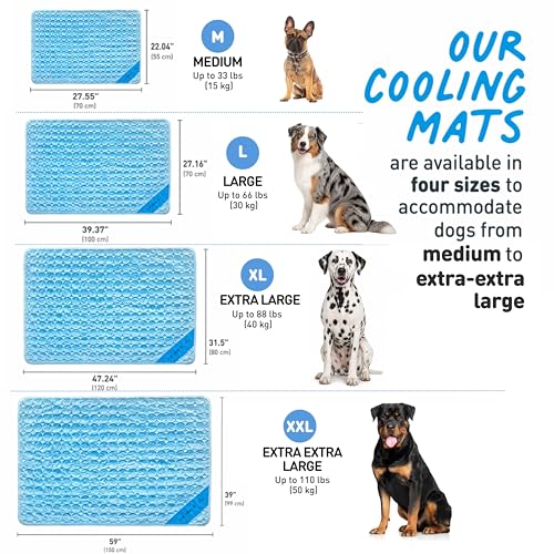 INSPECTOR TAIL Dog Cooling Mat - No Freeze Needed, Self-Cooling Pad for Large Dogs, Washable Portable for Crate Kennel Car Sofa Bed Floor, Indoor Outdoor Summer Use, 39"x27" with Carry Bag - size: Blue- 39.37" X 27.16"