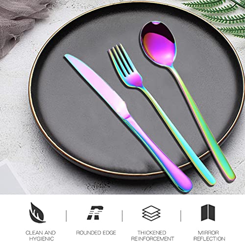 Portable Utensils Set with Case,Reusable Office Flatware Set,Healthy Travel Cutlery Set 3 PCs Stainless Steel Fork, Spoon,Knife Cutlery Ideal for Travel, Lunch Box and Camping (Rainbow) - color: Rainbow - 3 PCs