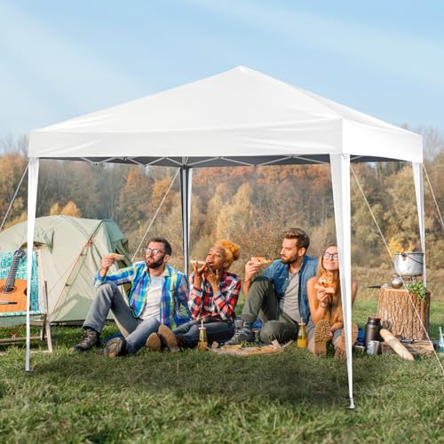 VINGLI 10x10 Pop Up Canopy Tent, Outdoor Tent Canopy Foldable Portable Canopies for Camping, Patio, Parties, EZ Up Gazebo Canopy with Carry Bag (White) - color: White, size: 10x10