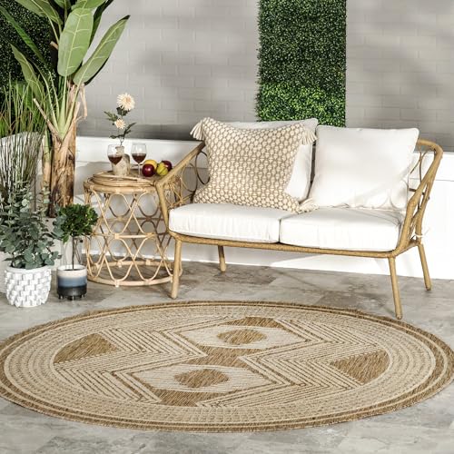 Nuloom Ranya Light Brown/Ivory, 6'7" Round, Tribal Geometric, Soft and Cozy, High Traffic, Stain Resistant, Easy Clean, Durable Area Rug for Indoor/Outdoor Patio, Deck, Porch, Garden, Courtyard - color: Light Brown, size: 6'7" (Round)