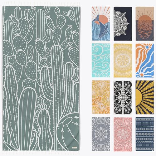 FESHKA Sand Free Turkish Beach Towel (37 x 67) Quick Dry Bath Towel, Oversized Beach Blanket, Lightweight for Travel - Made with 100% Organic Turkish Cotton - Saguaro (Green) - color: 42 - Dark Green