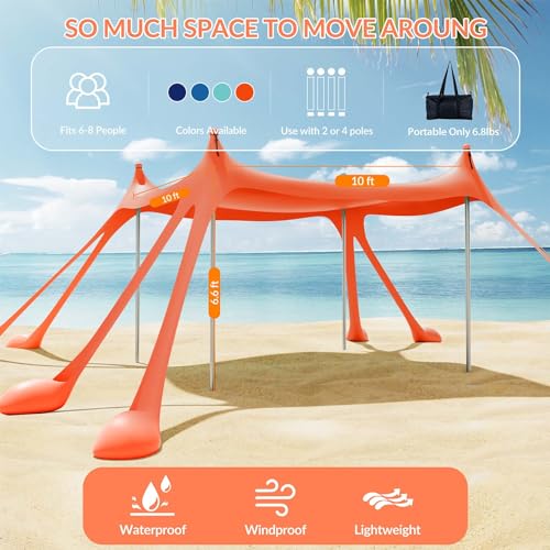 Gardentime Beach Tent Canopy with 8 Sandbags 4 Aluminum Poles, Pop Up Portable Camping Sun Shelter, Easy Set Up with 2 Sand Shovel, Ground Pegs, Carrying Bag for Outdoor Beach,Picnic, Fishing - color: Orange