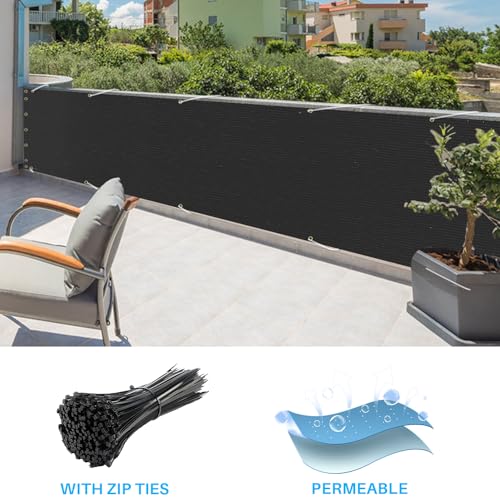 Patio 3' x 25' Balcony Privacy Screen Apartment Railing Covers Fence Panels for Outdoor, Temporary Fencing for Porch Deck Backyard Net Mesh with Zip Ties, Black
