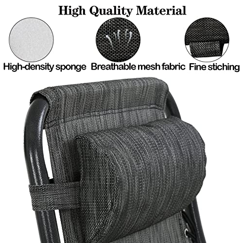 Zero Gravity Chair Set of 2 Replacement Pillow Headrest with Elastic Band, Universal Soft Removable Padded Cushion Head Pillow for Zero Gravity Lounge Chair, Folding Patio Lawn Recliner Chair, Grey - color: Grey, size: 2 Pack