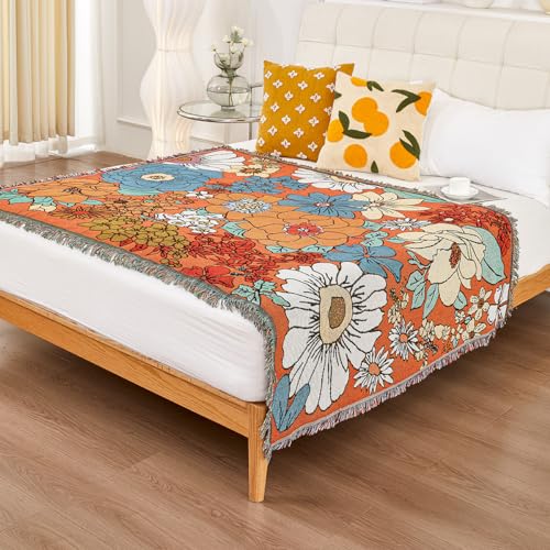 Erke Chair Recliner Cover Boho Throw Blanket Hippie Living Room Decor Wall Tapestry Outdoor Picnic Camping Rug Mattress Beach Towel Sofa Furniture Slipcover Bohemian 50”x70” Orange Florals - color: The Orange Floral