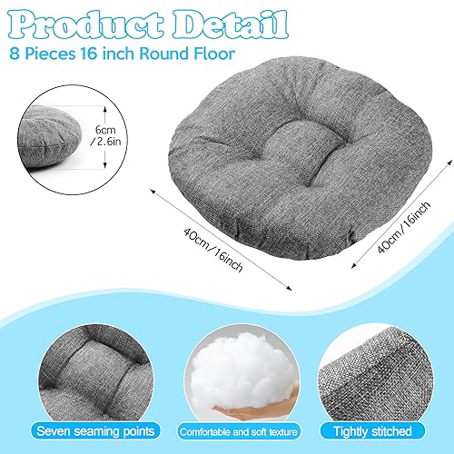 Fumete 8 Pcs 16 Inch Round Floor Cushions for Kids and Toddlers, Flexible Seating Classroom Furniture Floor Pillow for Home, Daycare, Preschool, Yoga and Meditation (Gray) - color: Gray