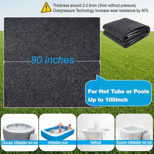 Upgraded 80 * 80inch Square Hot Tub Mat, Extra Large Inflatable Hot Tub Pad Outdoor Indoor, Waterproof Slip-Proof Backing, Absorbent Spa Pool Ground Base Flooring Protector Mat - size: 80 inch square