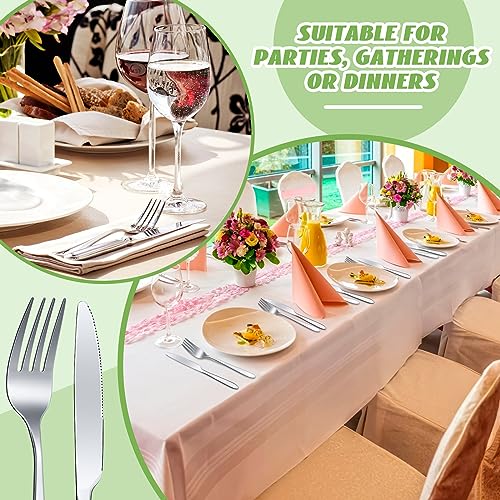 Nuenen 50 Pieces Stainless Steel Forks Silverware Set Dinner Forks and Knives Flatware Tableware Cutlery Set for Kitchen Restaurant(7.1 x 1 Inch, 8.4 x 0.7 Inch,Silver) - color: Silver, size: 7.1 X 1 Inch, 8.4 X 0.7 Inch