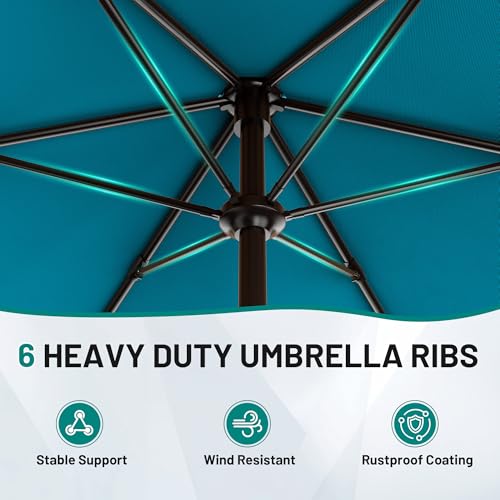 AreShark 11 FT Patio Umbrella for Outdoor, Outdoor Table Umbrella with Push Button Tilt and Crank, Outdoor Patio Umbrellas with 6 Sturdy Ribs, Patio Umbrellas for Market, Garden, Pool (Lake Blue) - color: Lake Blue, size: 11ft