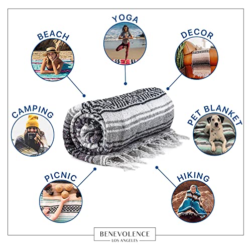 Benevolence LA Authentic Handwoven Mexican Blanket | Yoga Blankets, Outdoor, Picnic, Beach, Camping | Equestrian Saddle | Serape 50x70 inches - Gray, Pack of 1 - color: Gray