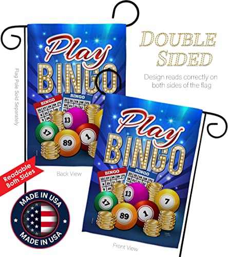 Breeze Decor Play Bingo Garden Flag Set with Stand Interests Games Bunco Night Dice Poker Hobbies Leisure Activity House Decoration Banner Small Yard Gift Double-Sided, Made in USA - size: Garden Flag Set 13"x 18.5" w/ Flagpole