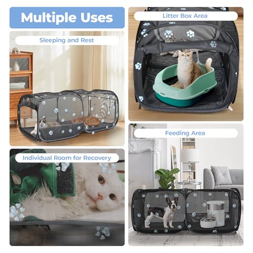 2-in-1 Dog Playpen 73.5''Pop Up Cat Pet Playpen, Assembly-Free Indoor Outdoor Kitten Enclosure, Breathable Cat Cage Portable Puppy Tent Crates,Spacious Kennel for Small Animals, No Confinement Feel(L) - color: Black, size: L, 73.3"L x 37.5"W x 32"H