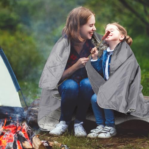 Tranqun Large Outdoor Blanket 78'' x 55'' Quilted Windproof Waterproof Gray Fleece Sandproof Stadium Foldable Warm Blanket for Camping Picnic Sporting Events Cold Weather