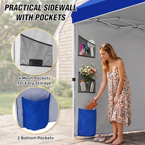 EAGLE PEAK Commercial Canopy 10x10 with Sidewall Storage, Easy OnePerson Setup Pop Up Canopy Tent with Roller Bag, Stakes, Ropes, and Weight Bags, Blue - color: Blue