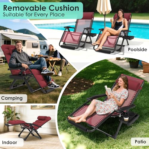 Suteck Oversized Zero Gravity Chair,29In XL Lounge Chair w/Removable Cushion&Headrest, Reclining Camping Chair w/Upgraded Lock and Footrest, Reclining Patio Chairs Recliner for Indoor Outdoor - color: Claret, style: 29Inch
