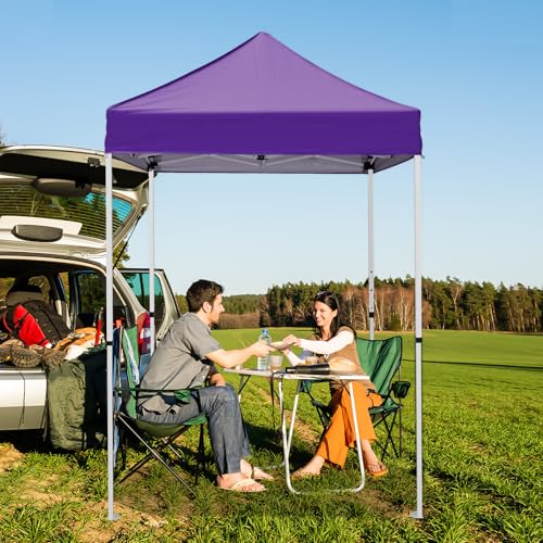 5x5 Pop Up Canopy Tent, Instant Portable Beach Canopy, Outdoor Tent with Carry Bag for Camping, Sports, Tailgating, Events, Purple - color: Purple, size: W/O Wall