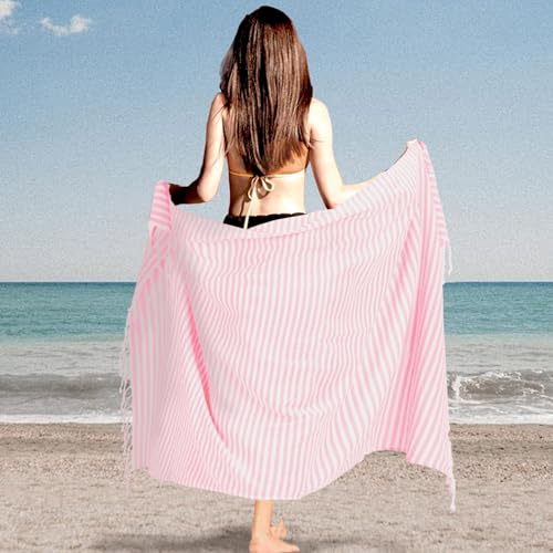 Turkish Striped Beach Towels Bulk Oversized 39"x71" Large Bath and Pool Set Quick Dry Lightweight Travel Towel for Adult,100% Cotton TEBT-18-1pink - color: Pink, size: 1 Pack