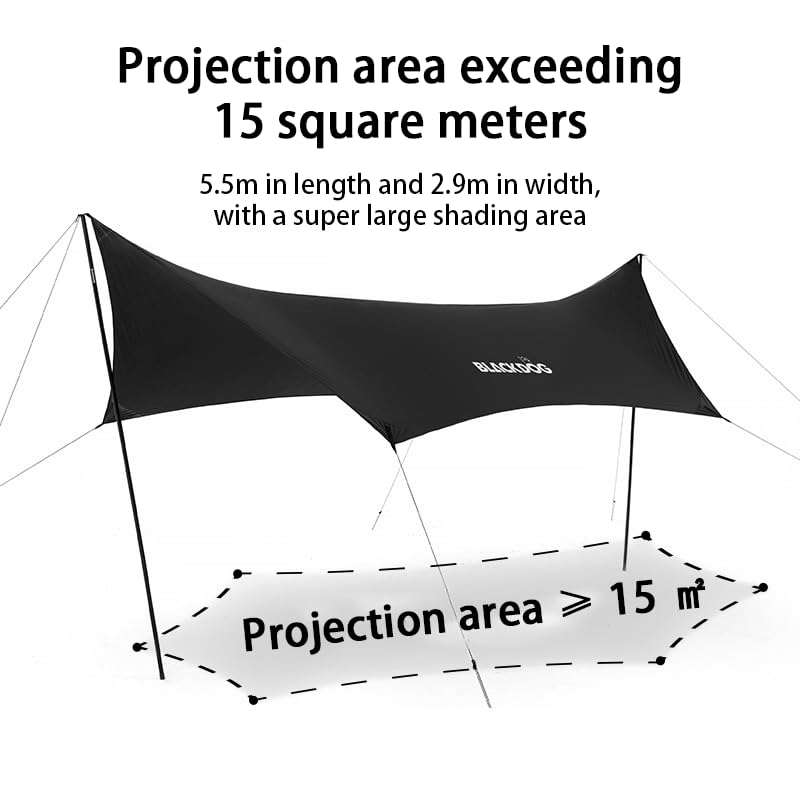 Blackdog Camping Tarp with Poles, 18x9.5 Ft Large Waterproof Camping Tent Canopy, 6-10 Person PU3000mm Shade Awning for Car Camp, Hammock Rain Fly, Outdoor, Picnic Backpacking