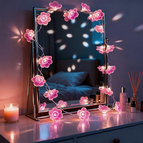 Pink Fairy Cherry Blossom Flower String Lights for Bedroom, USB Plug in and Battery Operated 13ft 40 LED Cute Indoor Outdoor Hanging Decorations for Birthday Wedding Party Christmas Easter - color: Pink Fairy Lights