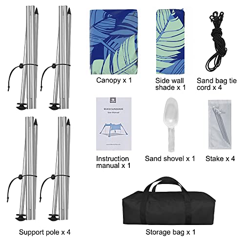 Beach Canopy Tent Shade with Sidewalls 10x10FT, 6.6FT Tall, UPF50+ Sun Shelter, Windproof & Water Resistant, Includes Guylines Sand Shovel Stability Poles, Easy Up for Beach Outdoor Camping Backyard - color: Leaves