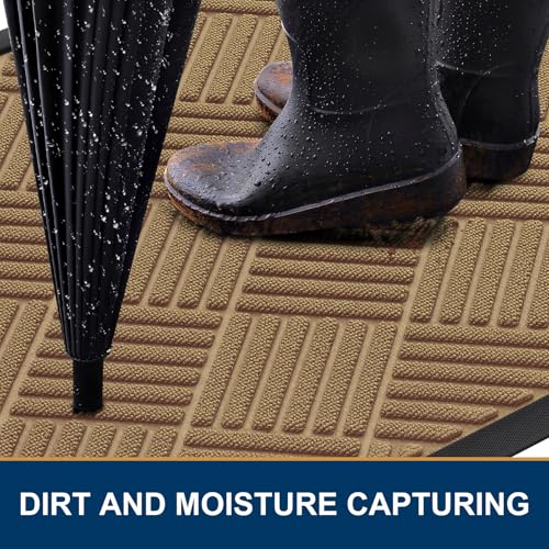 Smiry Front Door Mat Outside Entrance, Heavy Duty Outdoor Indoor Natural Rubber Doormat, Non Slip, Trap Dirt and Moisture, Easy Clean, Low Profile Patio Porch Entryway Mat, 35x23, Coffee - color: Coffee, size: 35" X 23"
