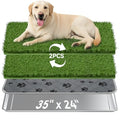 Dog Grass Pad with Tray Large, 35" x 24" Stainless Steel Dog Litter Box with 2 Premium Grass Pads & Reusable Pee Pad - Durable, Rust-Proof, Easy Clean Dog Toilet for Large Dogs Indoor Outdoor Use - size: 35" x 24"
