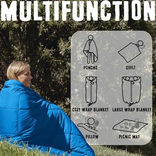 3M Thinsulate Insulation Puffy Camping Blanket for Cold Weather, Queen Size Warm Camping Quilt with Zipper, Waterproof Outdoor Sleeping Bag for Hammock, Cozy & Versatile Gift for Men and Women - color: Blue