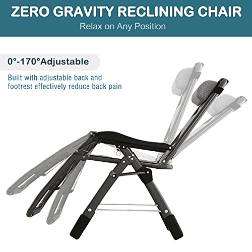 NAIZEA Padded Zero Gravity Chair, Cooling Fabric Folding Outdoor Lounge Chairs, Adjustable Reclining Camping Chairs with Cup Holder, Ergonomic Patio Lawn Chair for Balcony Beach Deck Yard - color: Ice Silk Gray, style: Zero Gravity Chair