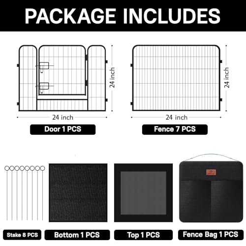 PJYuCien Dog Playpen Outdoor Plus Storage Bag, 24" H 8 Panels Puppy Pen with Square Bottom & Top Cover, Heavy Duty Dog Fence for Camping - style: 8-Panels 24.0"W