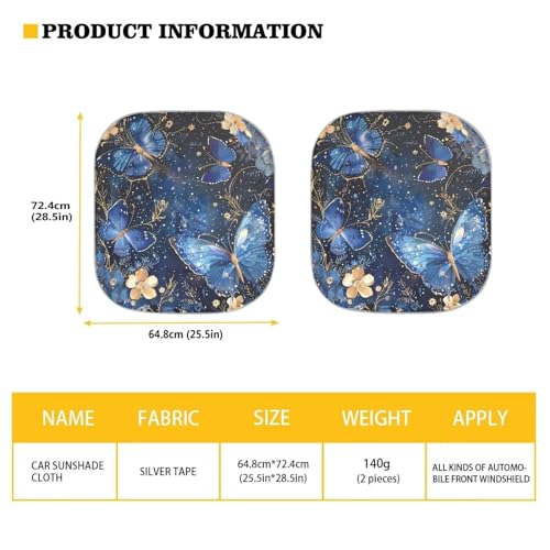 Blue Butterfly Automotive Window Sunshades 2 Piece Foldable Summer Outdoor Sun UV Rays Blocker Sun Visor Auto Protective Accessiors Universal Fit Most Cars - color: Blue Butterfly