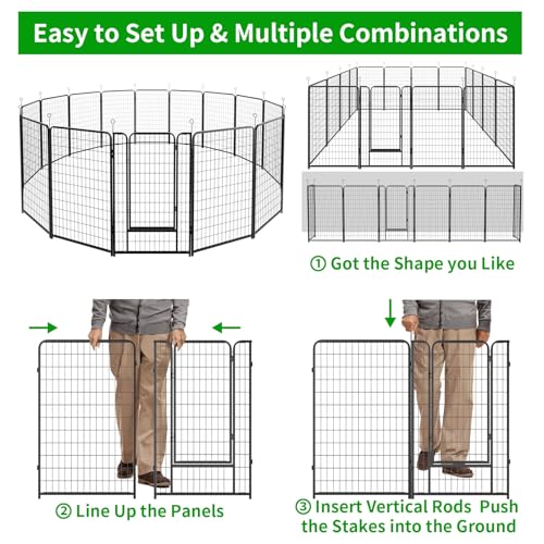Kfvigoho Dog Playpen Outdoor Extra Wide 16 Piece Panels Heavy Duty Dog Fence 50" Height Anti-Rust with Doors Portable for RV Camping Yard, Total 42FT, 140 Sq.ft, Snowy Black - style: 32"W x 50"H