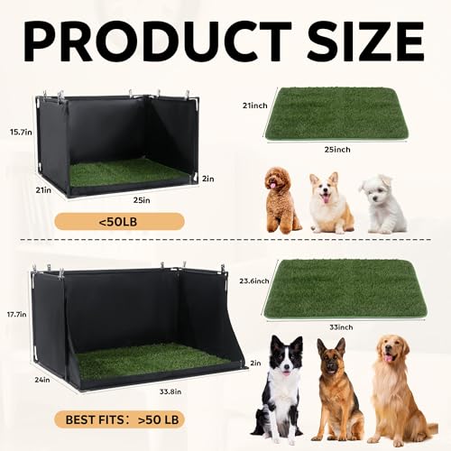 MABOZOO Dog Pee Pad Holder with Artificial Grass, 33.8 * 24 * 17.7 in Foldable Indoor Dog Potty Tray with Hemmed Edge, No Spill Pee Pad Holder Tray Puppy Litter Box for Dogs - size: X-Large