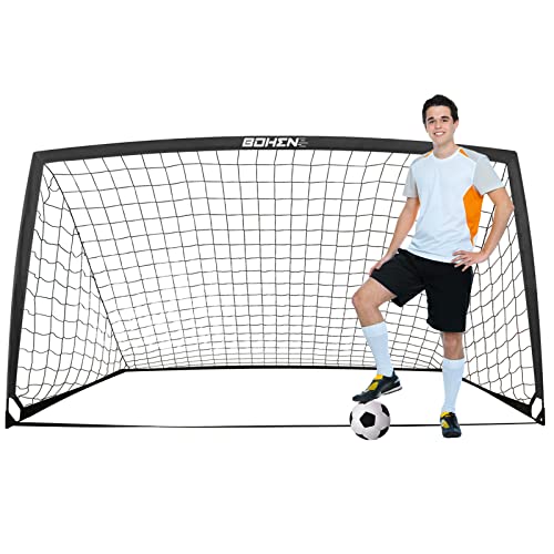 BOHEN 9x5 FT Kids Soccer Goals with Carry Bag, Portable Folding Soccer Net for Backyard Training, Indoor/Outdoor Use for Youth and Adult - color: Black, size: 9x5ft, 1 Pack
