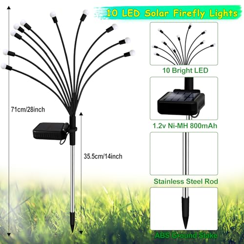 Kohlrabi Solar Garden Lights Outdoor, 10 Pack 80 LED Blue Firefly Lights Waterproof, Sway by Wind, Solar Wind Swaying Light for Yard Patio Backyard Garden Planter Flower Bed Pathway Decoration - color: Blue, size: 10 pack