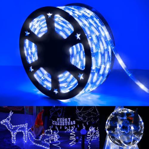 50ft LED Rope Lights Outdoor, 360 LED Connectable and Flexible Tube Lights with 8 Modes, Waterproof LED Rope Lighting for Garden Patio Bedroom Party Pool Indoor Outdoor Christmas Decor (White & Blue) - color: White & Blue, size: 50ft