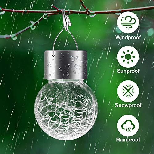 Solar Lights Outdoor Hanging Decorative Globe 24 Pack, Waterproof Solar Lantern with Handle and Clip, Solar Powered Glass Ball Lights for Garden Yard Fence Tree Umbrella Holiday Décor, Cold White - color: Cold White, size: 24