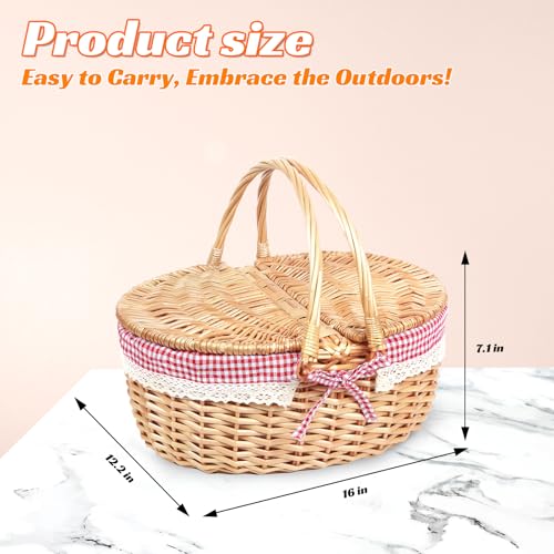 Hap Tim Wicker Picnic Basket for 2 - Unique Gifts Ideas for Couple, Engagement, Wedding, Bridal Shower, Family, Christmas, White Elephant Gifts for Adults(Y2408B-2) - style: Standard size, red cloth