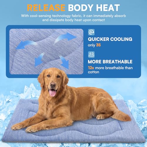 Queenmore Cooling Dog Mat for Dogs, Washable Dog Cooling Mat Indoor Outdoor, Non-Slip Portable Kennel Puppy Bed for Summer, Keep Your Pet Cool (Blue Wave, Large(35" x 27")) - color: Blue Wave, size: Large