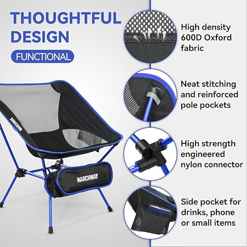 MARCHWAY Ultralight Folding Camping Chair, Heavy Duty Portable Compact for Outdoor Camp, Travel, Beach, Picnic, Festival, Hiking, Lightweight Backpacking (Dark Blue) - color: Dark Blue