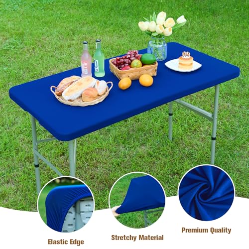 Fitted Rectangle Tablecloth 24 x 48 Inch Elastic Table Cloth for 4ft Table, Stretch Spandex Table Cover Royal Blue Washable Polyester Table Top Cap Cover for Dining Picnic Camping Indoor and Outdoor - color: Royal Blue, size: 48" x 24" (Rectangular)