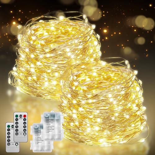 Flechllary 2Pack-400LED 134FT Fairy Lights Battery Operated with Remote，Waterproof String Lights for Indoor & Outdoor,8 Modes Christmas Lights for Christmas Tree,Bedroom, Party,Wedding Decor - size: 2Pack400LED