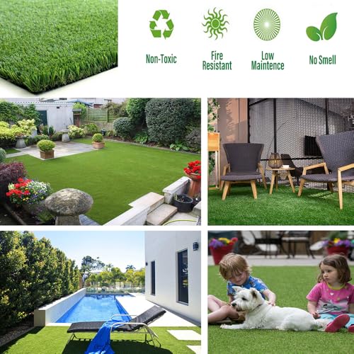 Artificial Grass Turf 4ftx5ft, 1.50” Pile Height Thick Realistic Synthetic Grass Astroturf Fake Grass Carpet Indoor Outdoor for Pets, Play Ground, Pool, Backyard, Patio, Balcony with Drainage Holes