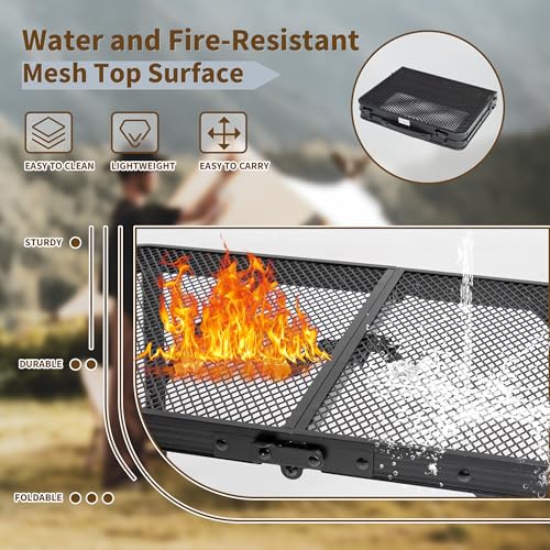HPC Decor Folding Grill Table-Camping Table with Mesh Desktop,Portable Picnic Table with Carry Handle,27/56cm Height Adjustable Metal Table-Outdoor Grill Table,Folding Table for Outside Inside Use. - size: 2*1.8FT